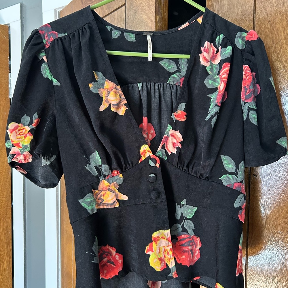 Free People Floral Black Blouse